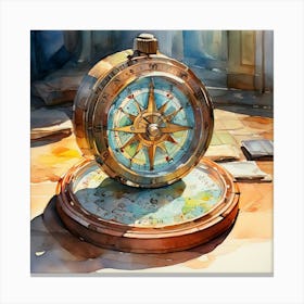 Watercolor Of A Compass Canvas Print