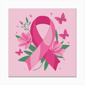 Women Breast Cancer Awareness background with brassiere Calligraphy in Pink Ribbon international symbol for month October suitable for clipart and poster and wall art (2) (1)F Canvas Print