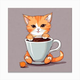 Cute Orange Kitten Loves Coffee Square Composition 15 Canvas Print