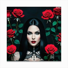 Gothic Woman With Roses Canvas Print