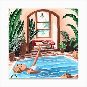 Woman Relaxing In A Pool Canvas Print