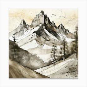 Firefly An Illustration Of A Beautiful Majestic Cinematic Tranquil Mountain Landscape In Neutral Col (42) Canvas Print