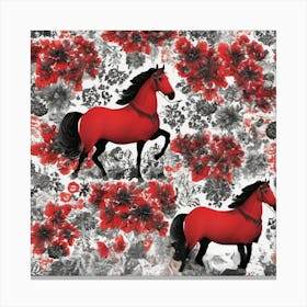 Mantel Con Caballos Rojo Y Nrgro Canvas Print