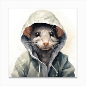 Watercolour Cartoon Rat In A Hoodie 3 Canvas Print