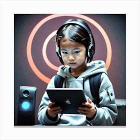 Young Girl Using An Ipad Canvas Print