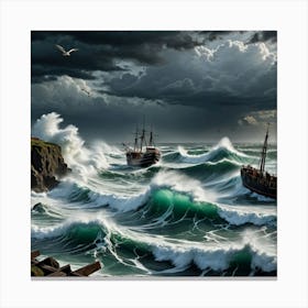 Caught in the Storm: Trawler and Seagulls Canvas Print