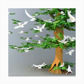 Doves Flying Over Tree Canvas Print