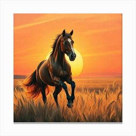 Horse Running In The Field At Sunset 5 Canvas Print