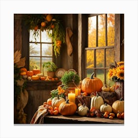 Autumn Harvest Celebration Captured In A Rustic Farmhouse Setting Pumpkins And Various Gourds Offer (2) Canvas Print