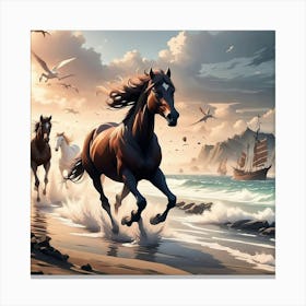 Wild horses running free Canvas Print
