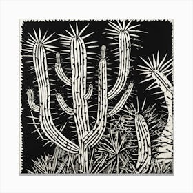 Resilient Beauty A Stunning Linocut Cactus (6) Canvas Print