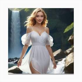 Beautiful Woman In A White Dress 3 Canvas Print