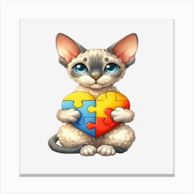 Autism Puzzle Piece Cat (Devon Rex) Canvas Print