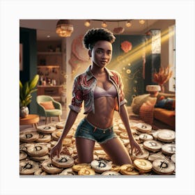 Woman With Bitcoins 1 Canvas Print