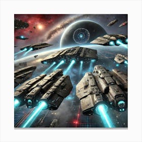 A Futuristic Sci Fi Scene Depicting Lunar Class Corvettes Escort Canvas Print