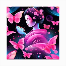 Geisha With Butterflies 1 Canvas Print