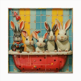 Rabbits In The Bath Canvas Print