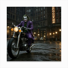 Joker Riding A Vintage Motorcycle Through Gotham Canvas Print