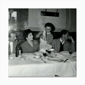 In A Restaurant A Waitress Serving A Dish Of Spaghetti To Italian Actress Gina Lollobrigida And Her Husband Canvas Print