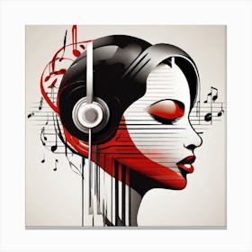 Woman With Headphones And Music Notes Canvas Print