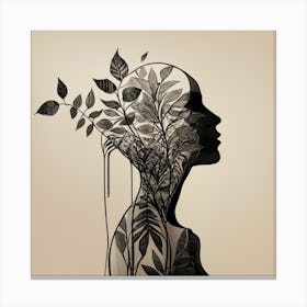 Silhouette of a bald girl with wild vine  Canvas Print