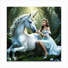 Unicorn Girl In The Forest Canvas Print