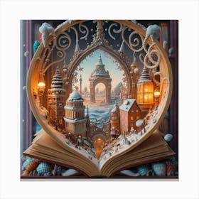 Magical Cities Seen Through Intricate Book Nook Canvas Print