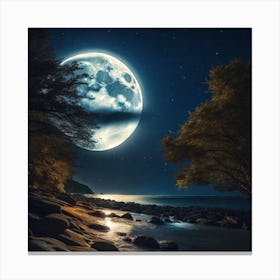 Full Moon Over The Ocean Canvas Print