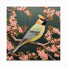Ohara Koson Inspired Bird Painting Cedar Waxwing 3 Square Canvas Print