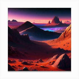 Cosmic Background, Alien Planet Deserted Landscape With Mountains Canvas Print