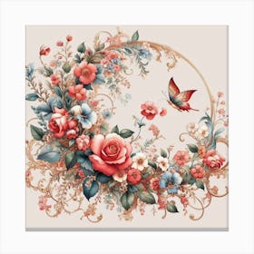 Butterfly In A Circle floral Canvas Print