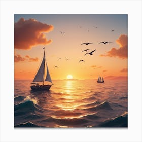 Sailboats At Sunset Canvas Print