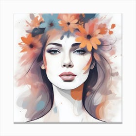 Portrait Of A Woman With Flowers 4 Canvas Print