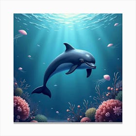 Dolphin Near Jellyfish Coral 1 Canvas Print