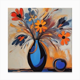 Flowers In Blue Vase Canvas Print