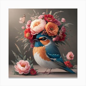 Bird With Flowers Canvas Print