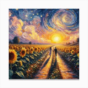 Sunflowers At Sunset Canvas Print