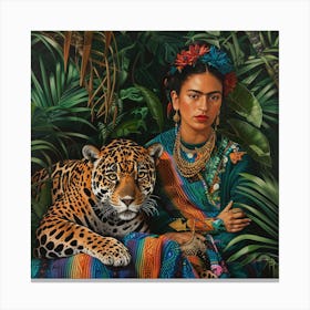 Frida Kahlo and the Jaguar. Animal Conservation Series. Canvas Print