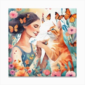 CAT AND WOMAN ART PRINT 1 Canvas Print