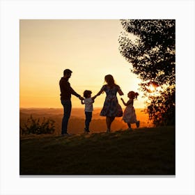 Family Captured In A Heartwarming Embrace During Golden Hour Silhouettes Of Various Family Members (1) 2 Canvas Print