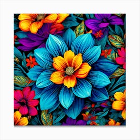 A Vibrant Bursting With Colorful Flowers Perfect For Those Who Love Nature, Floral Seamless Pattern, Floral Wallpaper, Colorful Flowers, Flower Painting 6 Canvas Print