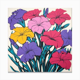 Flax Flower 3 Pop Art Illustration Square Canvas Print