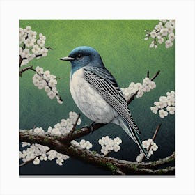 Ohara Koson Inspired Bird Painting Eastern Bluebird 2 Square Canvas Print