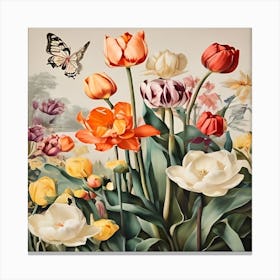 Tulips And Butterflies 2 Canvas Print