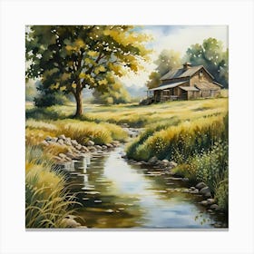 House By A Stream Canvas Print