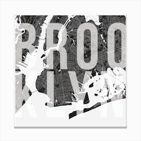 Brooklyn Mono Street Map Text Overlay Square Canvas Print