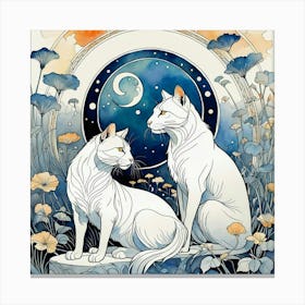 Two White Cats In The Moonlight Canvas Print