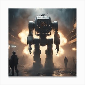 Giant Robot In A City Canvas Print