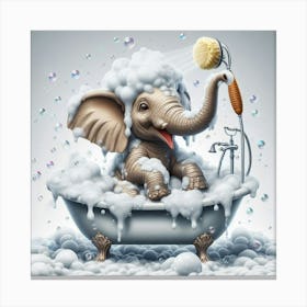 Elephant Taking A Bath Canvas Print