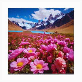 Pink Flowers In The Mountains 2 Canvas Print